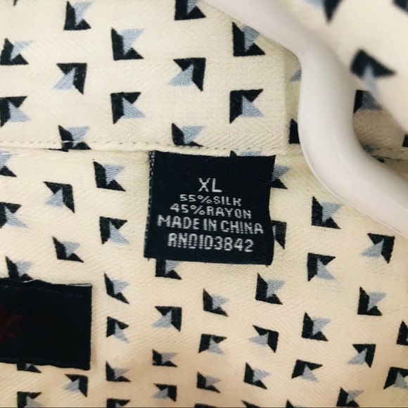 Linea Rosso Signature Cream & Navy Silk Rayon Button Down Shirt - Picture 6 of 8